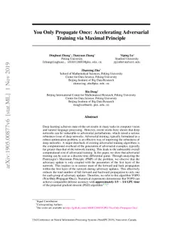 You Only Propagate Once: Accelerating Adversarial Training via Maximal
  Principle