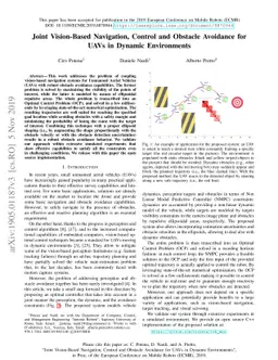 Joint Vision-Based Navigation, Control and Obstacle Avoidance for UAVs
  in Dynamic Environments