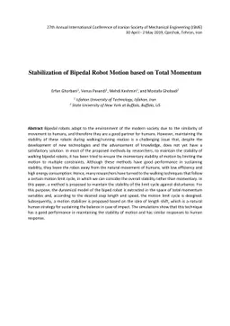 Stabilization of Bipedal Robot Motion based on Total Momentum