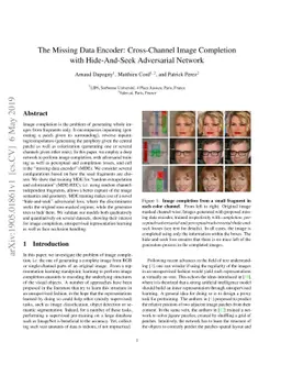The Missing Data Encoder: Cross-Channel Image Completion\\with
  Hide-And-Seek Adversarial Network