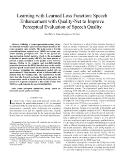 Learning with Learned Loss Function: Speech Enhancement with Quality-Net
  to Improve Perceptual Evaluation of Speech Quality