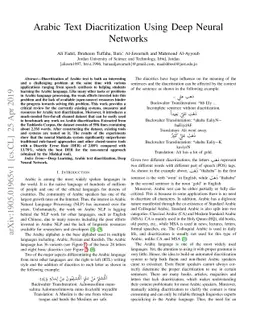 Arabic Text Diacritization Using Deep Neural Networks