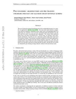 Poly-encoders: Transformer Architectures and Pre-training Strategies for
  Fast and Accurate Multi-sentence Scoring