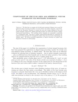 Computation of Circular Area and Spherical Volume Invariants via
  Boundary Integrals