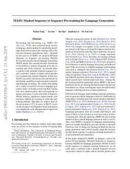 MASS: Masked Sequence to Sequence Pre-training for Language Generation