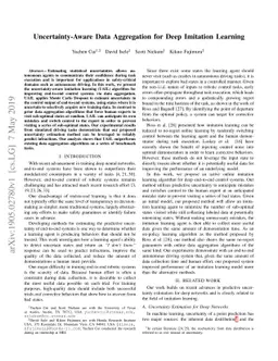 Uncertainty-Aware Data Aggregation for Deep Imitation Learning