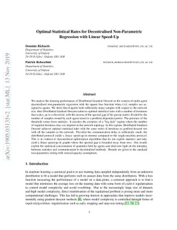 Optimal Statistical Rates for Decentralised Non-Parametric Regression
  with Linear Speed-Up