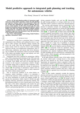 Model predictive approach to integrated path planning and tracking for
  autonomous vehicles