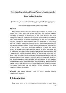 Two-Stage Convolutional Neural Network Architecture for Lung Nodule
  Detection