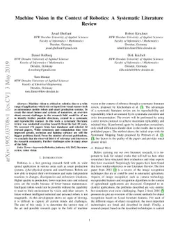 Machine Vision in the Context of Robotics: A Systematic Literature
  Review