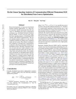On the Linear Speedup Analysis of Communication Efficient Momentum SGD
  for Distributed Non-Convex Optimization