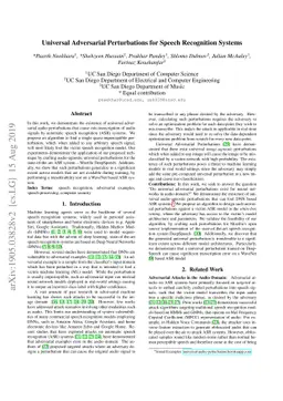 Universal Adversarial Perturbations for Speech Recognition Systems