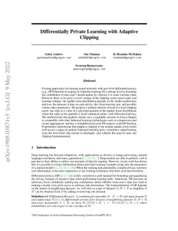Differentially Private Learning with Adaptive Clipping