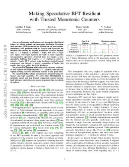 Making Speculative BFT Resilient with Trusted Monotonic Counters