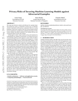 Privacy Risks of Securing Machine Learning Models against Adversarial
  Examples