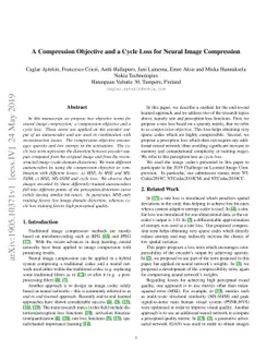A Compression Objective and a Cycle Loss for Neural Image Compression