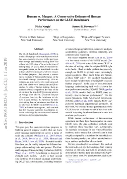 Human vs. Muppet: A Conservative Estimate of Human Performance on the
  GLUE Benchmark