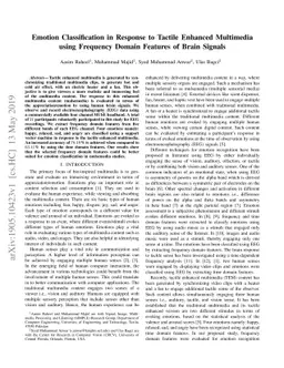 Emotion Classification in Response to Tactile Enhanced Multimedia using
  Frequency Domain Features of Brain Signals