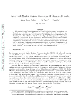 Large Scale Markov Decision Processes with Changing Rewards