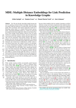 MDE: Multiple Distance Embeddings for Link Prediction in Knowledge
  Graphs