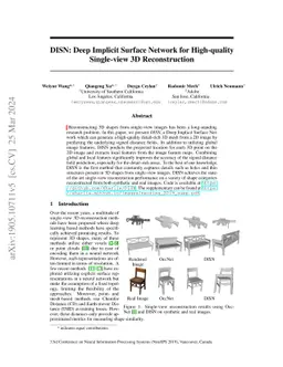 DISN: Deep Implicit Surface Network for High-quality Single-view 3D
  Reconstruction