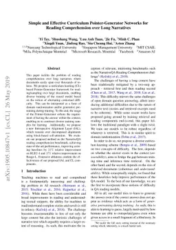 Simple and Effective Curriculum Pointer-Generator Networks for Reading
  Comprehension over Long Narratives