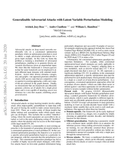 Generalizable Adversarial Attacks with Latent Variable Perturbation
  Modelling