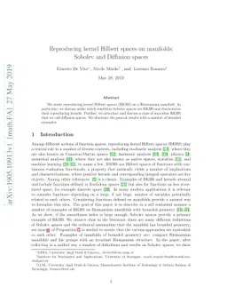 Reproducing kernel Hilbert spaces on manifolds: Sobolev and Diffusion
  spaces