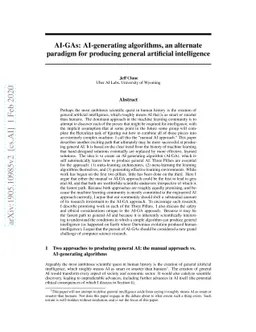 AI-GAs: AI-generating algorithms, an alternate paradigm for producing
  general artificial intelligence