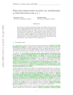 Provable robustness against all adversarial $l_p$-perturbations for
  $p\geq 1$