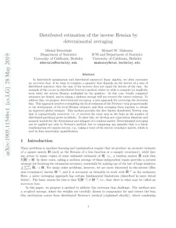 Distributed estimation of the inverse Hessian by determinantal averaging