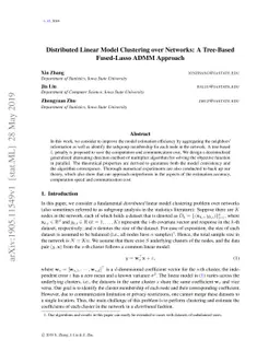 Distributed Linear Model Clustering over Networks: A Tree-Based
  Fused-Lasso ADMM Approach