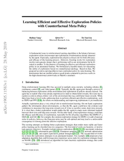 Learning Efficient and Effective Exploration Policies with
  Counterfactual Meta Policy