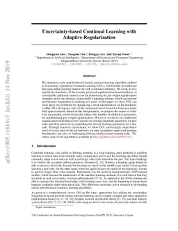 Uncertainty-based Continual Learning with Adaptive Regularization