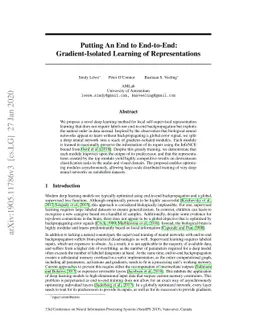 Putting An End to End-to-End: Gradient-Isolated Learning of
  Representations