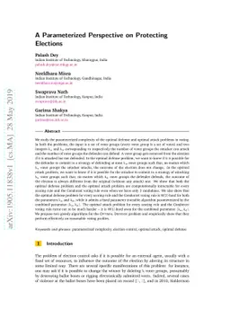 A Parameterized Perspective on Protecting Elections