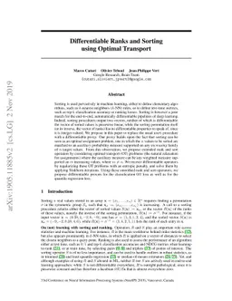 Differentiable Ranks and Sorting using Optimal Transport