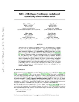 GRU-ODE-Bayes: Continuous modeling of sporadically-observed time series