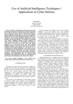 Use of Artificial Intelligence Techniques / Applications in Cyber
  Defense