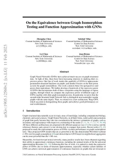 On the equivalence between graph isomorphism testing and function
  approximation with GNNs
