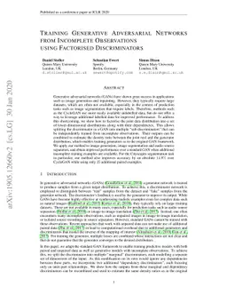 Training Generative Adversarial Networks from Incomplete Observations
  using Factorised Discriminators