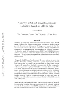 A survey of Object Classification and Detection based on 2D/3D data