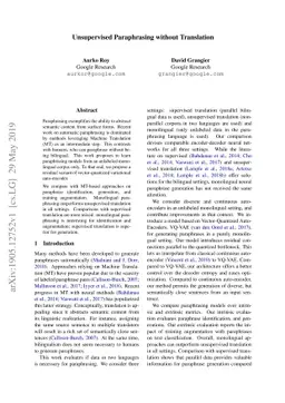 Unsupervised Paraphrasing without Translation