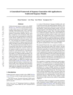 A Generalized Framework of Sequence Generation with Application to
  Undirected Sequence Models