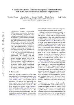 A Simple but Effective Method to Incorporate Multi-turn Context with
  BERT for Conversational Machine Comprehension