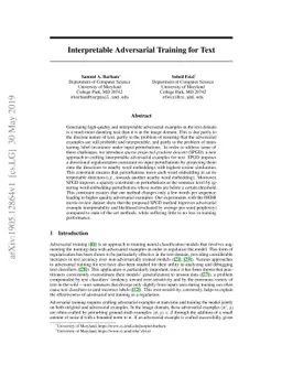 Interpretable Adversarial Training for Text