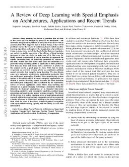 A Review of Deep Learning with Special Emphasis on Architectures,
  Applications and Recent Trends