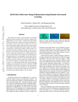 All-In-One Underwater Image Enhancement using Domain-Adversarial
  Learning