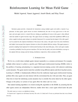 Reinforcement Learning for Mean Field Game