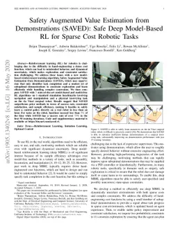 Safety Augmented Value Estimation from Demonstrations (SAVED): Safe Deep
  Model-Based RL for Sparse Cost Robotic Tasks